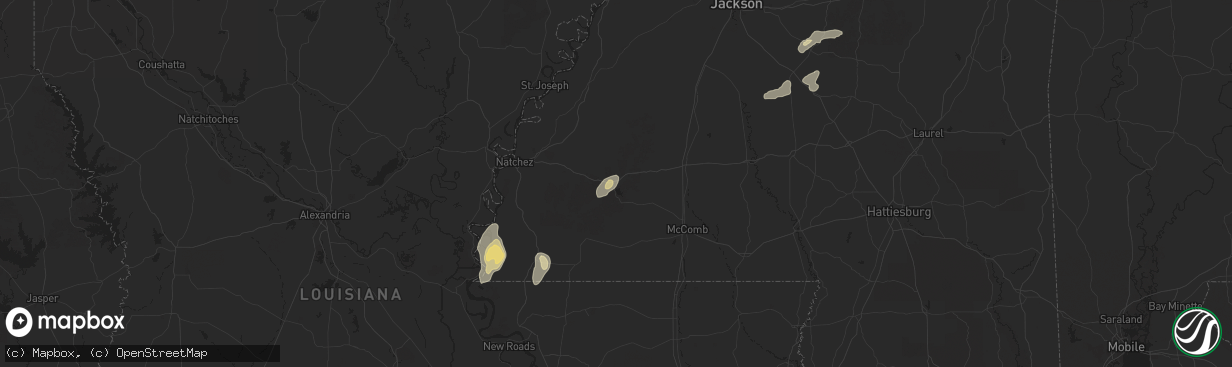Hail map in Bude, MS on May 26, 2025