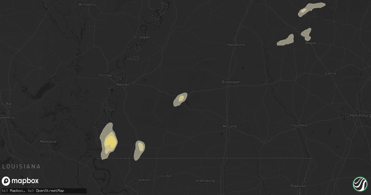 Hail map in Bude, MS on May 26, 2025
