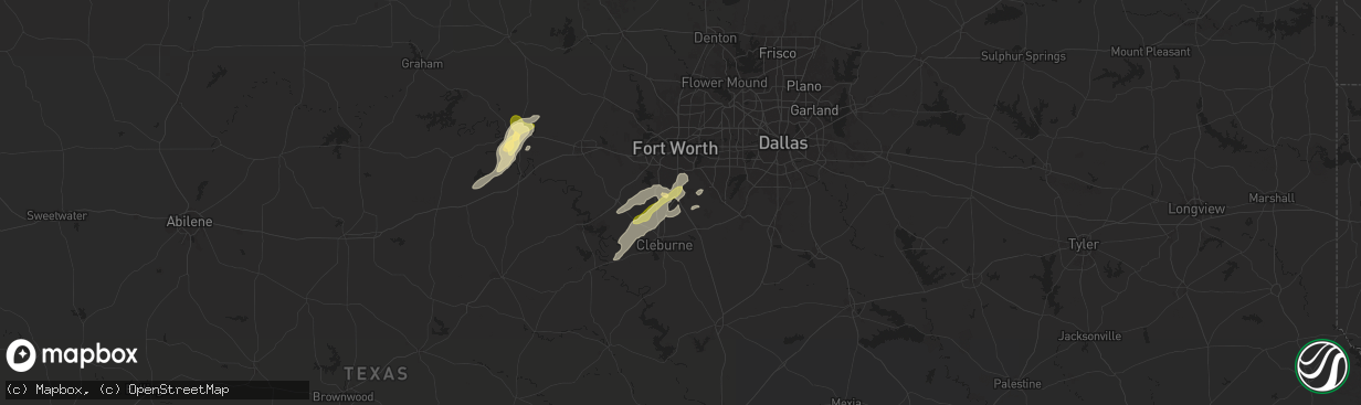 Hail map in Burleson, TX on May 26, 2025