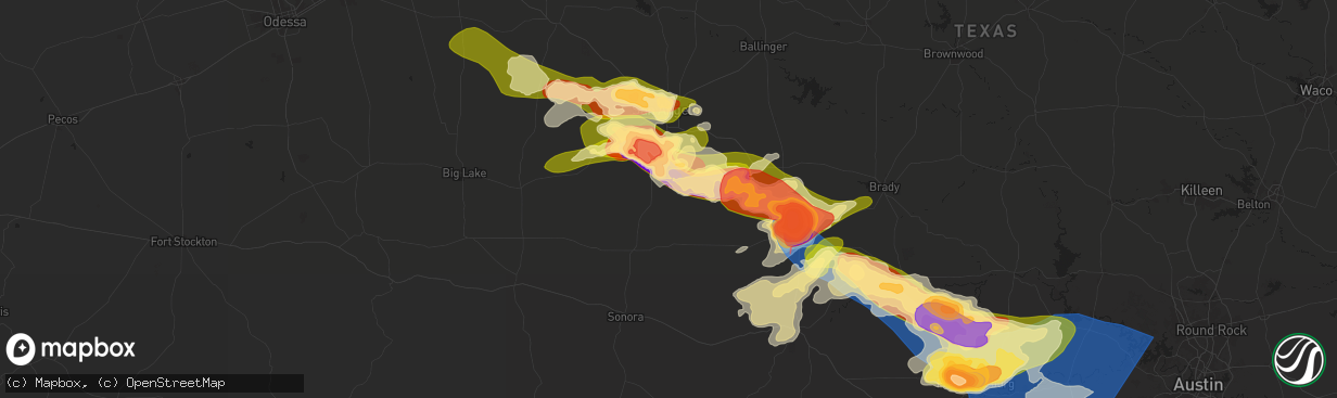 Hail map in Christoval, TX on May 26, 2025