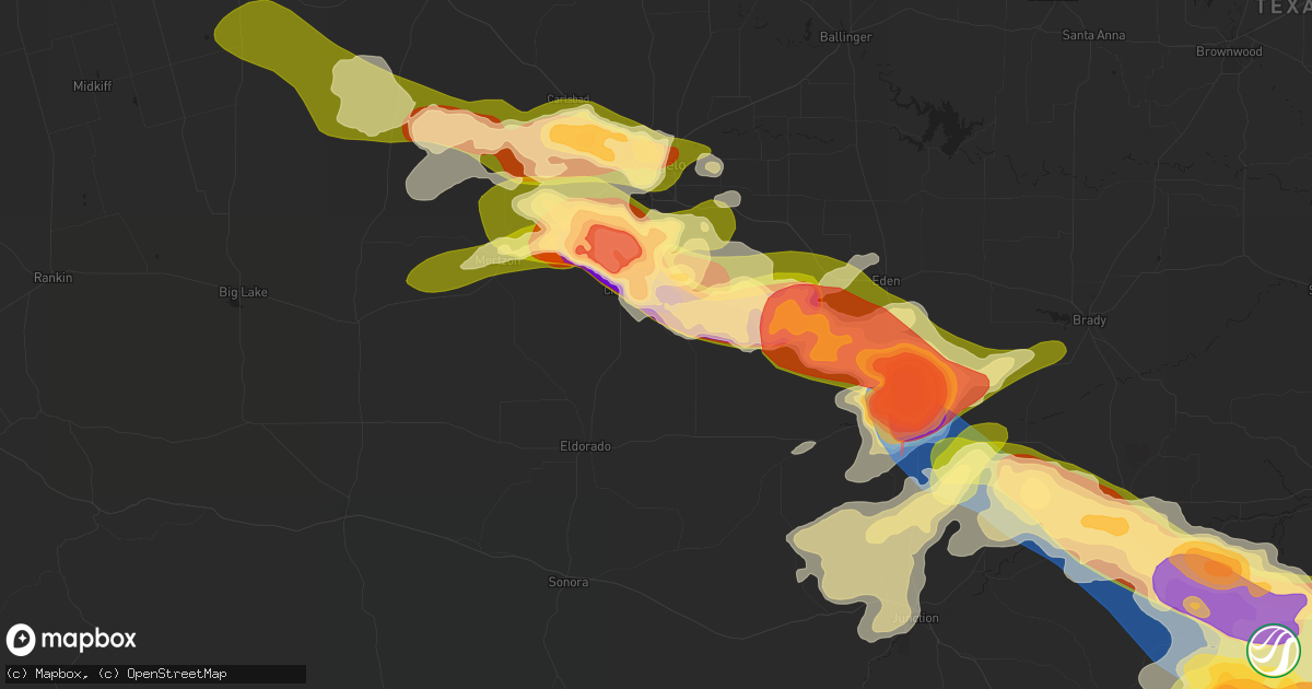 Hail map in Christoval, TX on May 26, 2025