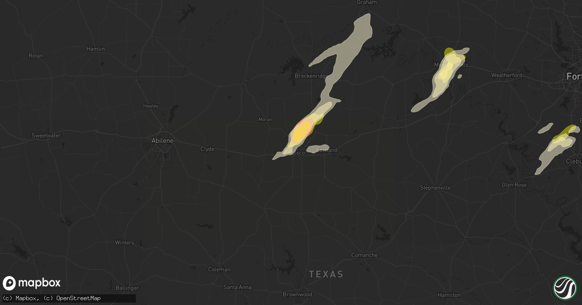 Hail map in Cisco, TX on May 26, 2025