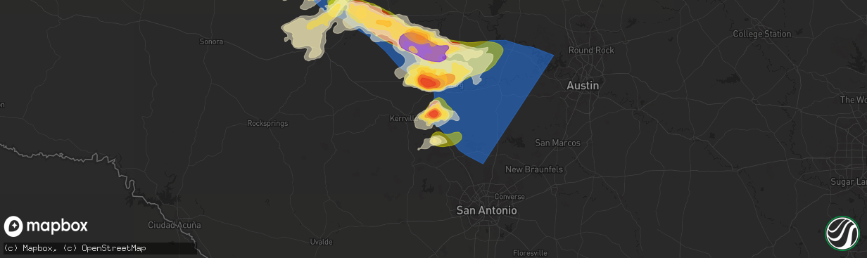 Hail map in Comfort, TX on May 26, 2025
