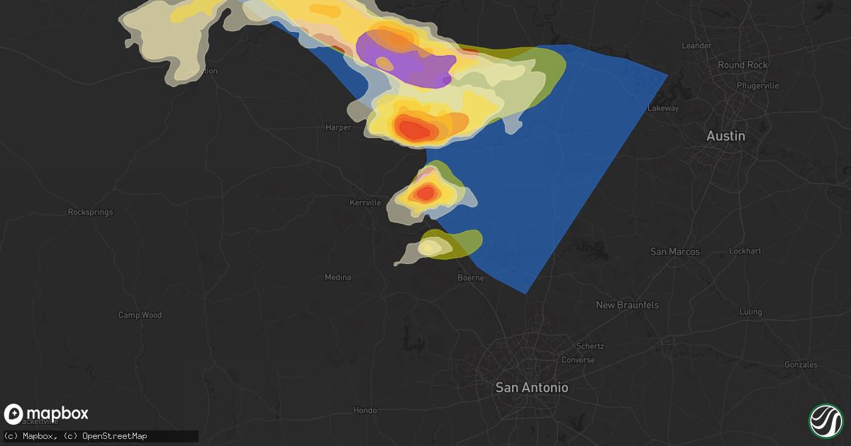 Hail map in Comfort, TX on May 26, 2025