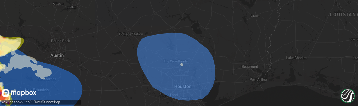 Hail map in Conroe, TX on May 26, 2025