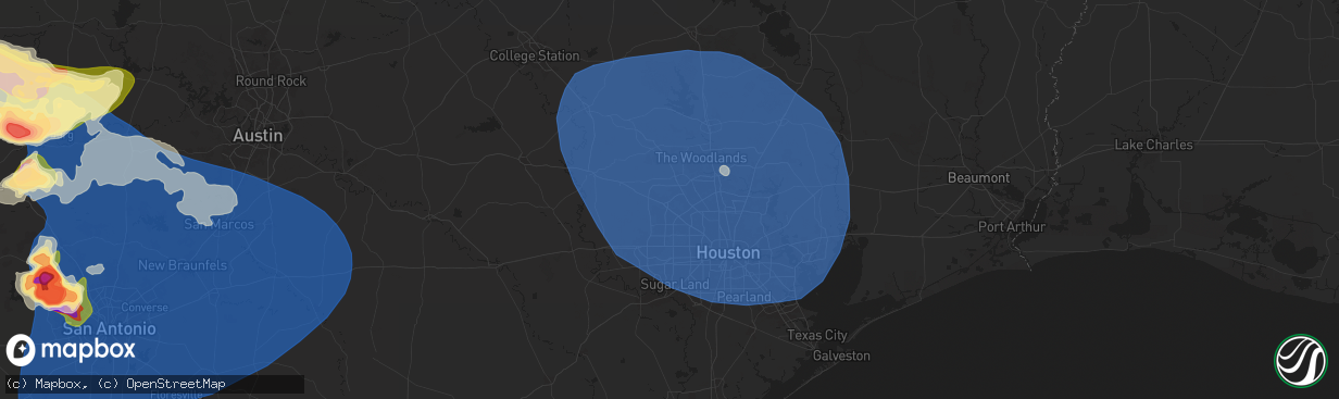 Hail map in Cypress, TX on May 26, 2025