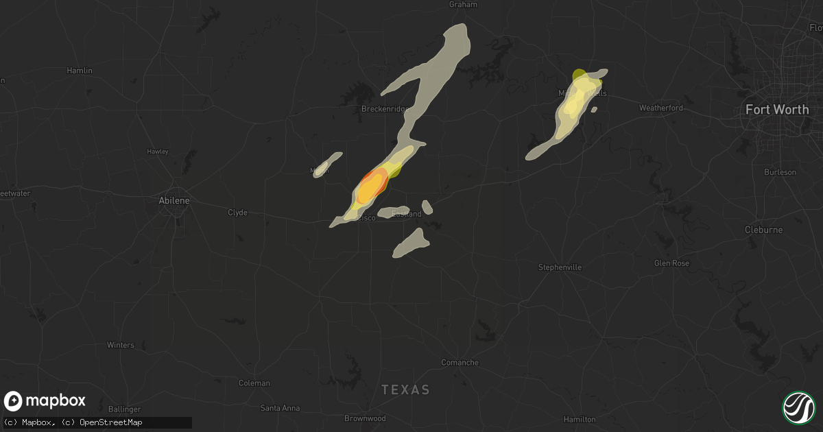 Hail map in Eastland, TX on May 26, 2025