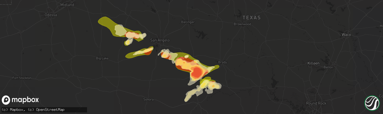 Hail map in Eden, TX on May 26, 2025