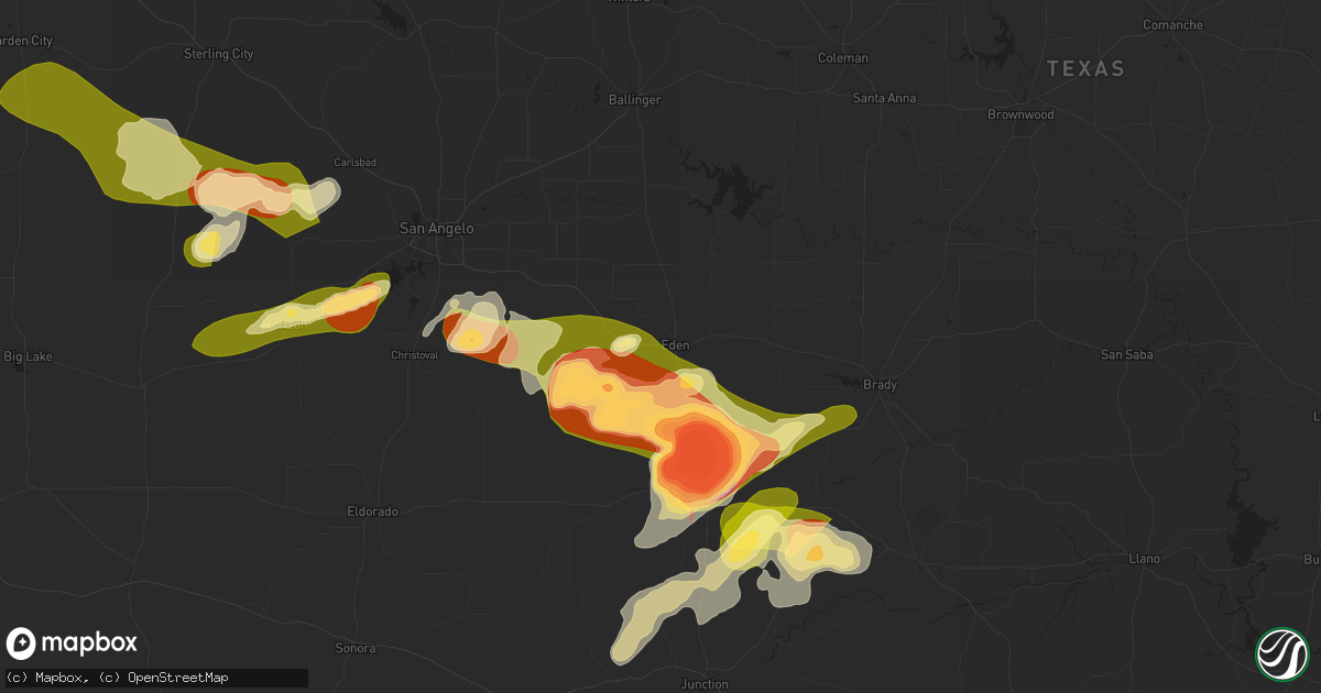 Hail map in Eden, TX on May 26, 2025