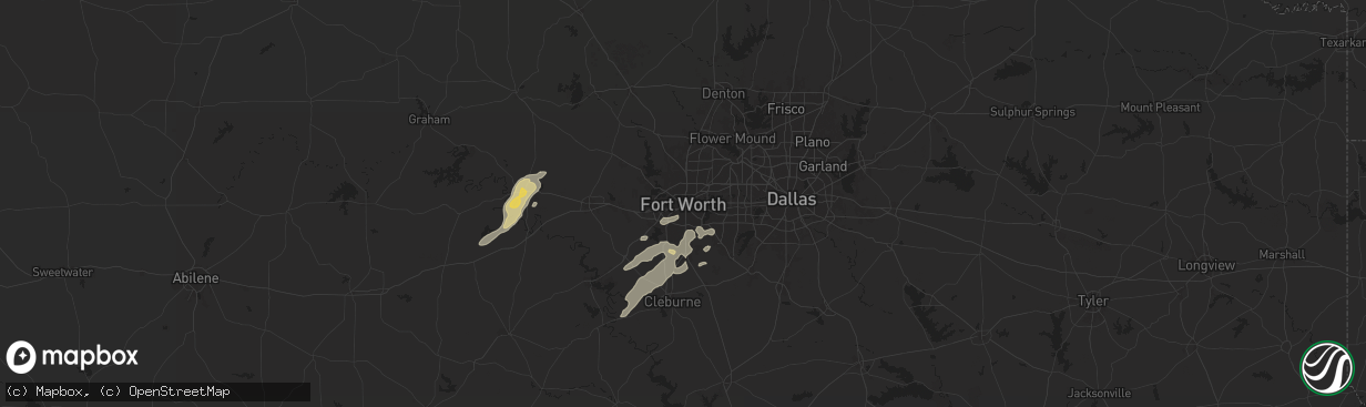 Hail map in Fort Worth, TX on May 26, 2025