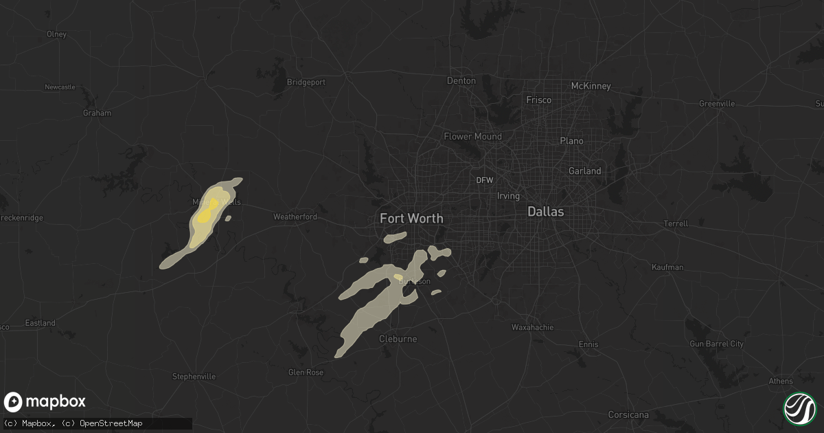 Hail map in Fort Worth, TX on May 26, 2025