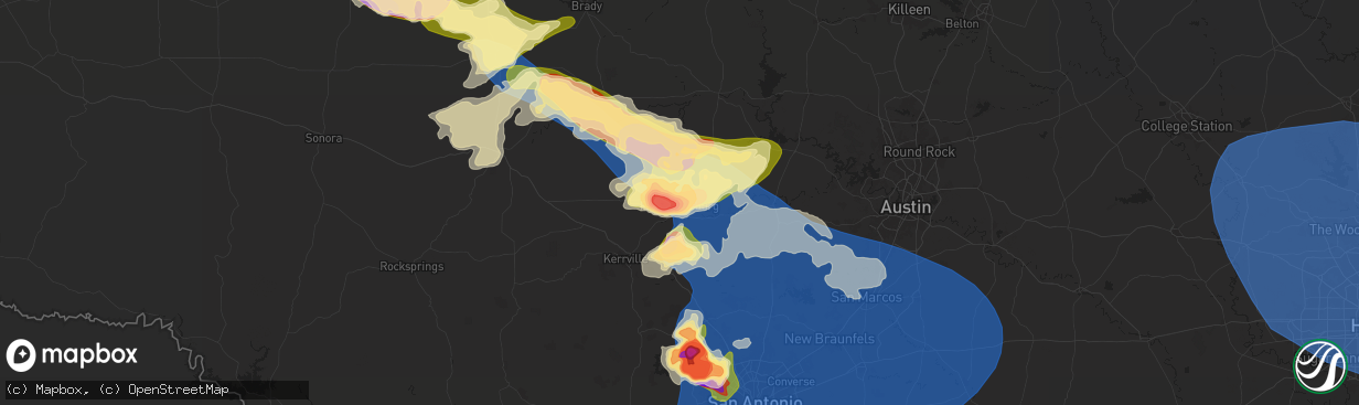 Hail map in Fredericksburg, TX on May 26, 2025