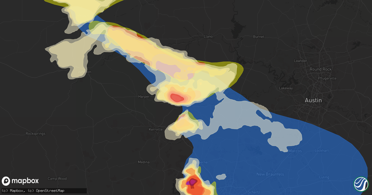 Hail map in Fredericksburg, TX on May 26, 2025