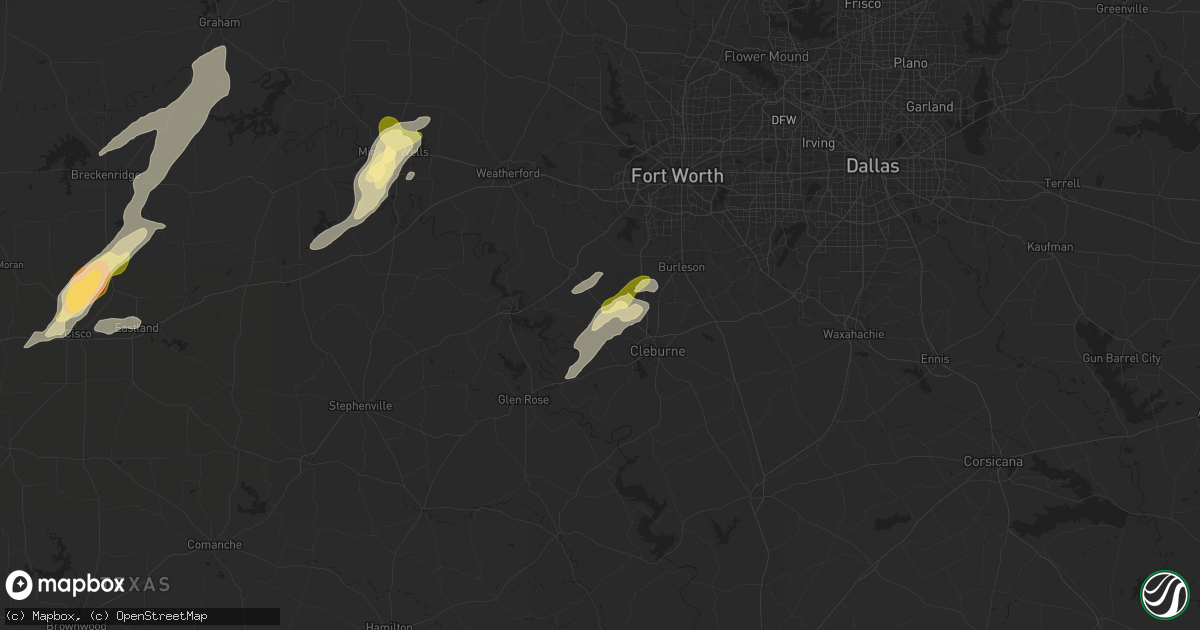 Hail map in Godley, TX on May 26, 2025