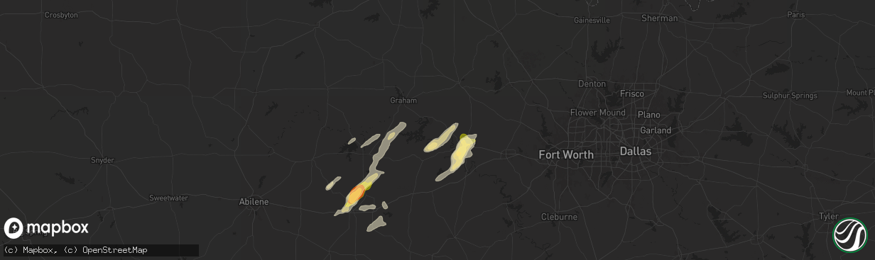 Hail map in Graford, TX on May 26, 2025