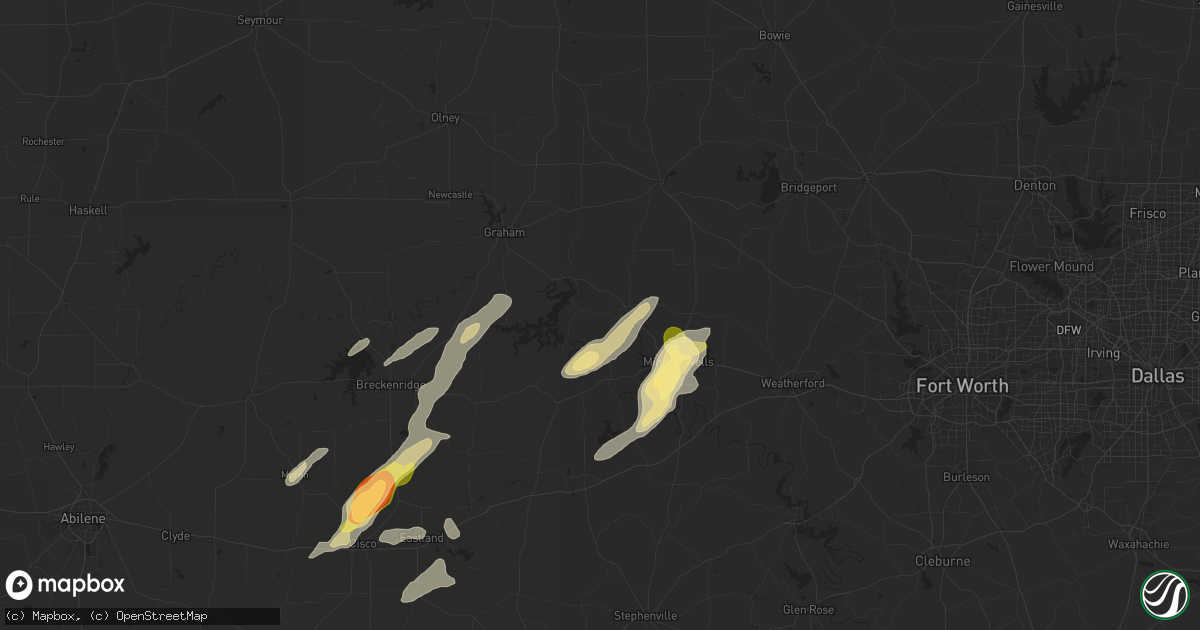 Hail map in Graford, TX on May 26, 2025