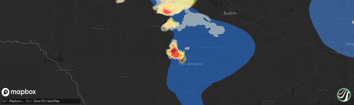 Hail map in Helotes, TX on May 26, 2025