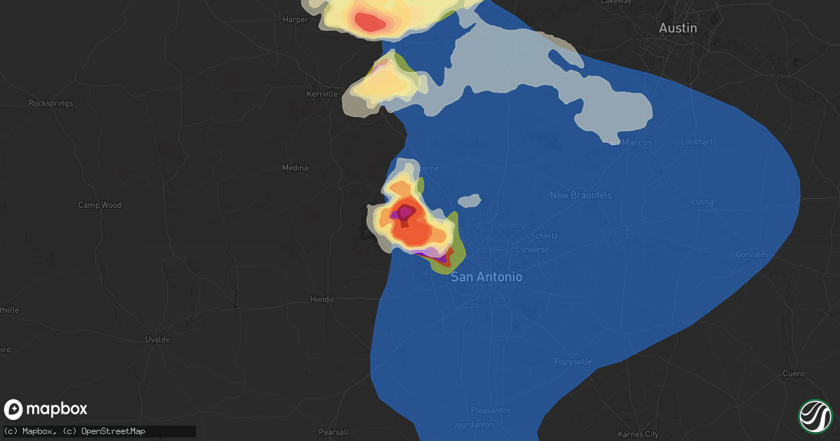 Hail map in Helotes, TX on May 26, 2025