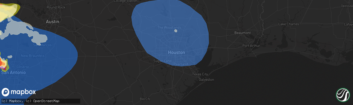 Hail map in Houston, TX on May 26, 2025