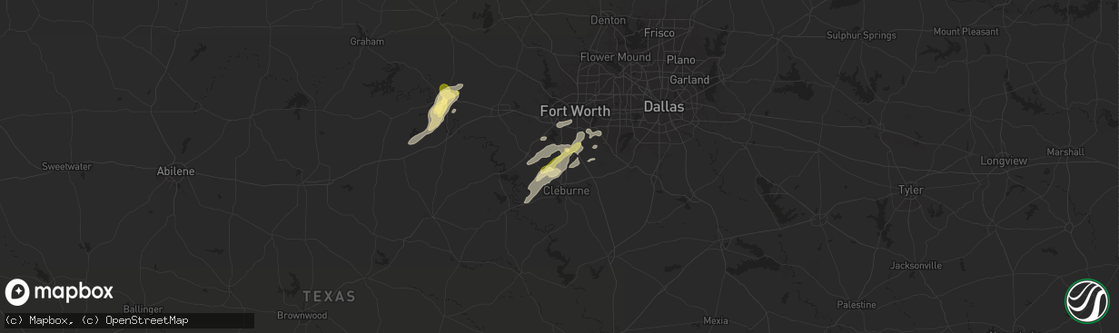 Hail map in Joshua, TX on May 26, 2025