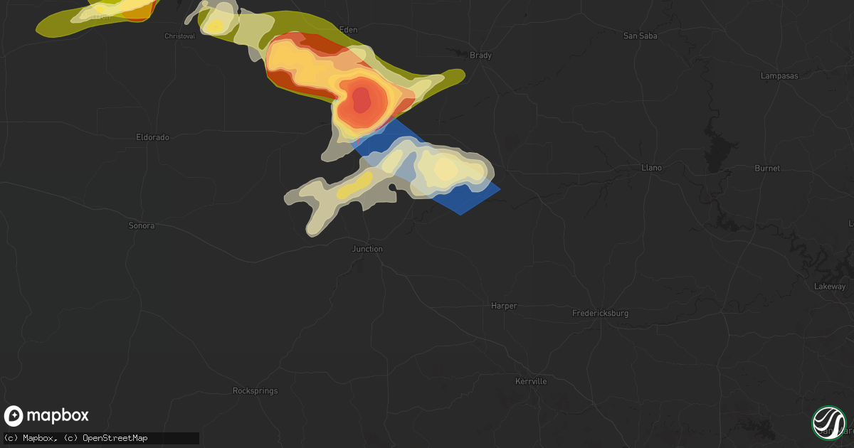 Hail map in London, TX on May 26, 2025