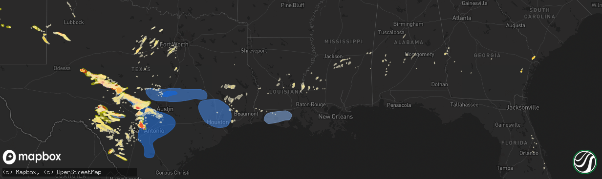 Hail map in Louisiana on May 26, 2025