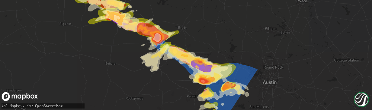 Hail map in Mason, TX on May 26, 2025