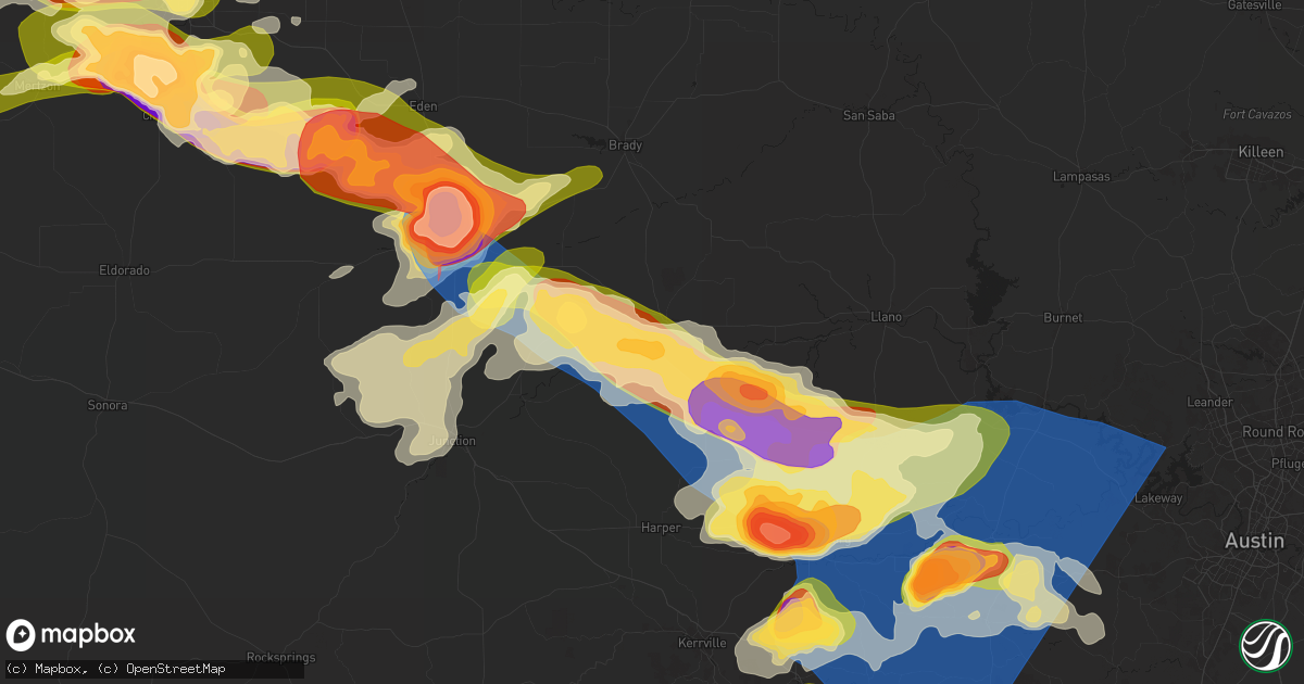 Hail map in Mason, TX on May 26, 2025