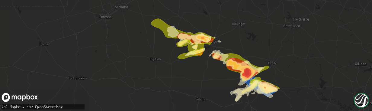 Hail map in Mertzon, TX on May 26, 2025