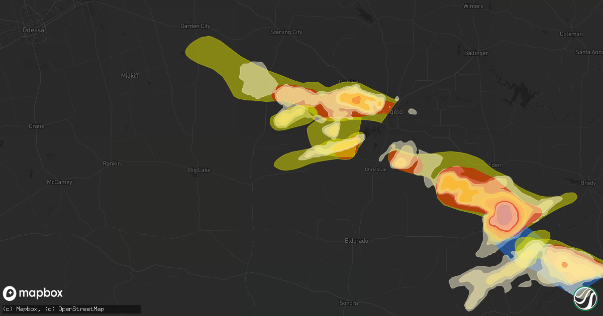 Hail map in Mertzon, TX on May 26, 2025