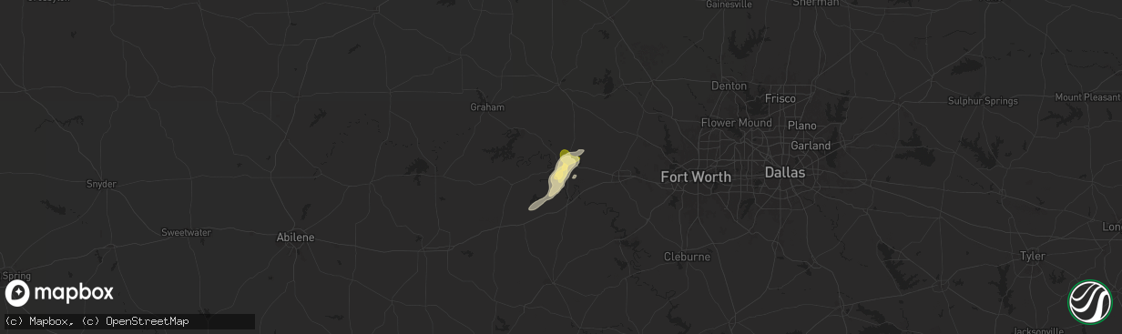 Hail map in Mineral Wells, TX on May 26, 2025