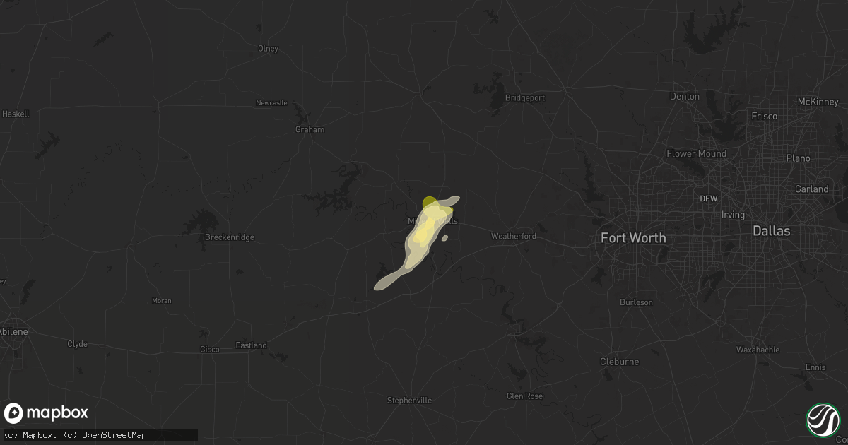 Hail map in Mineral Wells, TX on May 26, 2025