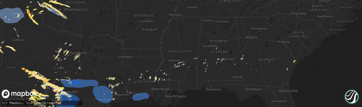 Hail map in Mississippi on May 26, 2025