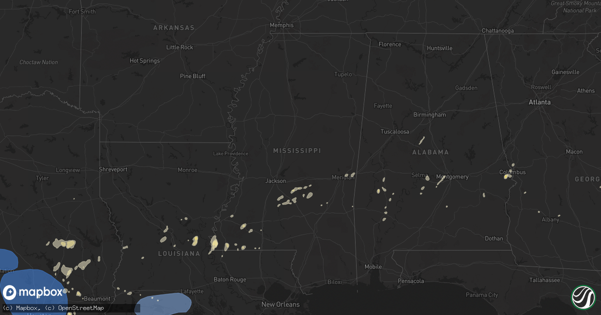 Hail map in Mississippi on May 26, 2025