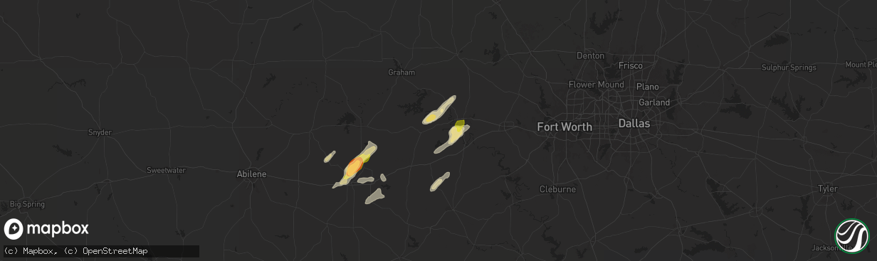 Hail map in Palo Pinto, TX on May 26, 2025