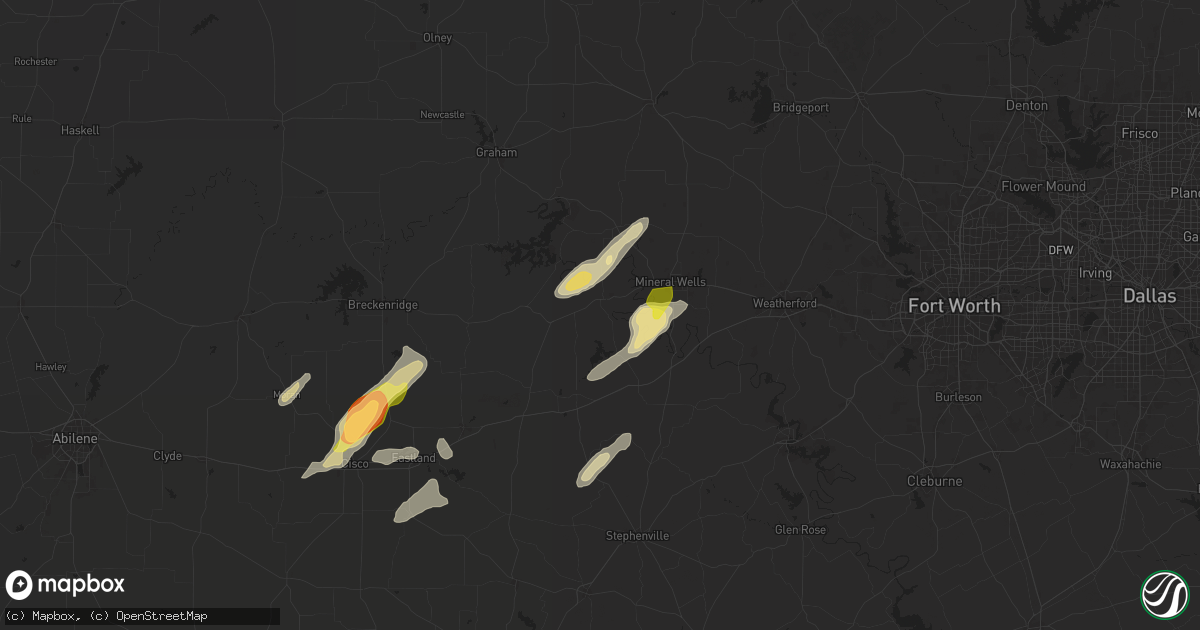 Hail map in Palo Pinto, TX on May 26, 2025