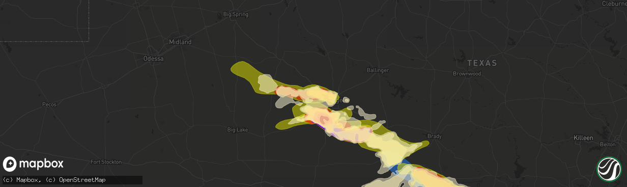 Hail map in San Angelo, TX on May 26, 2025