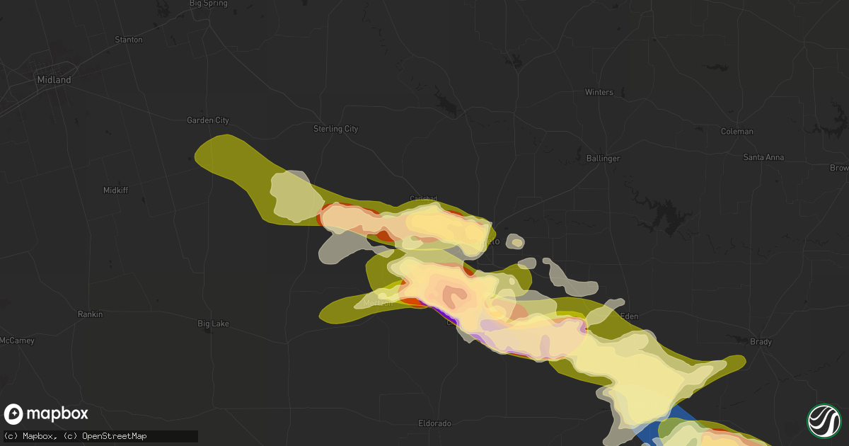 Hail map in San Angelo, TX on May 26, 2025
