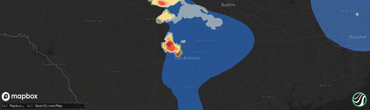 Hail map in San Antonio, TX on May 26, 2025