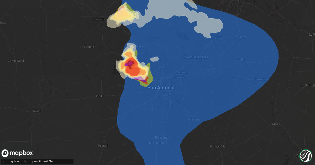 Hail map in San Antonio, TX on May 26, 2025