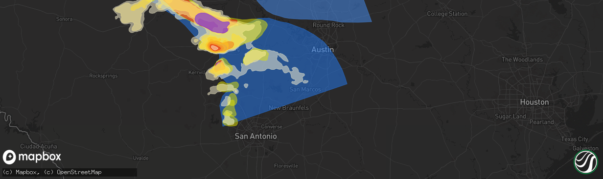 Hail map in San Marcos, TX on May 26, 2025