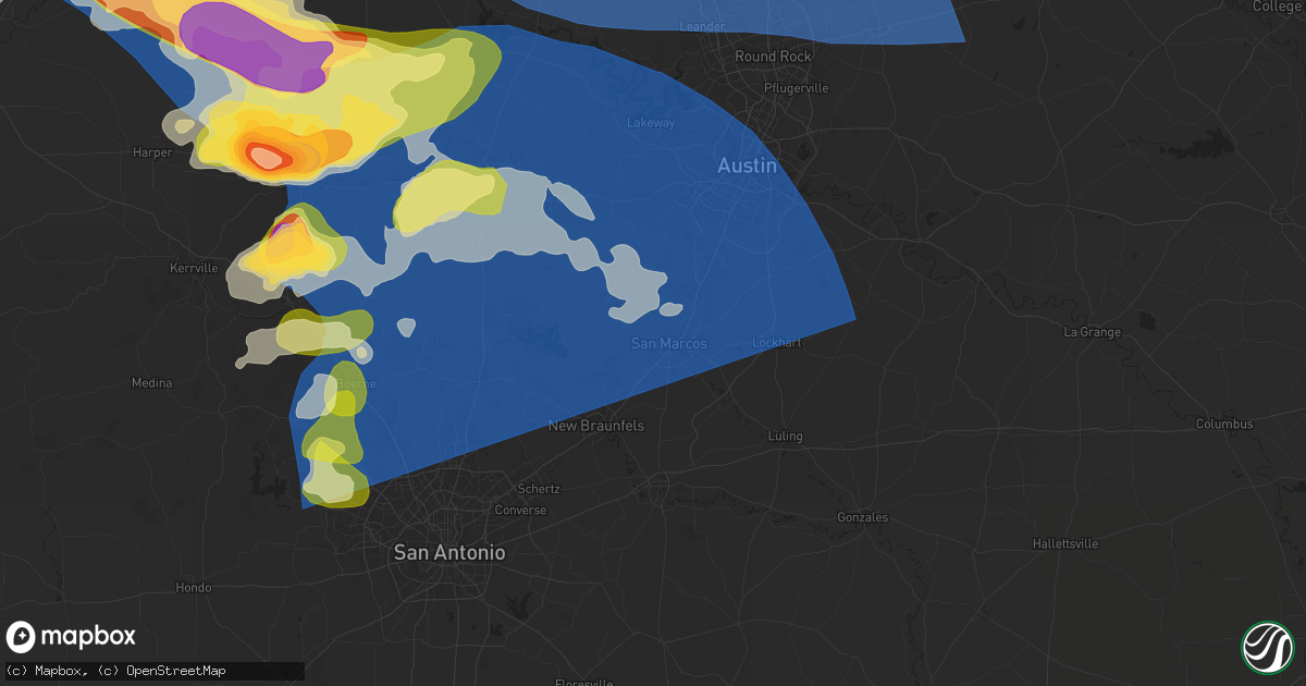 Hail map in San Marcos, TX on May 26, 2025