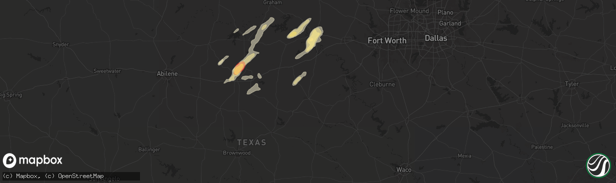 Hail map in Stephenville, TX on May 26, 2025