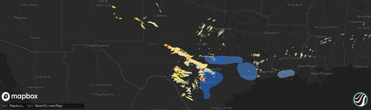 Hail map in Texas on May 26, 2025