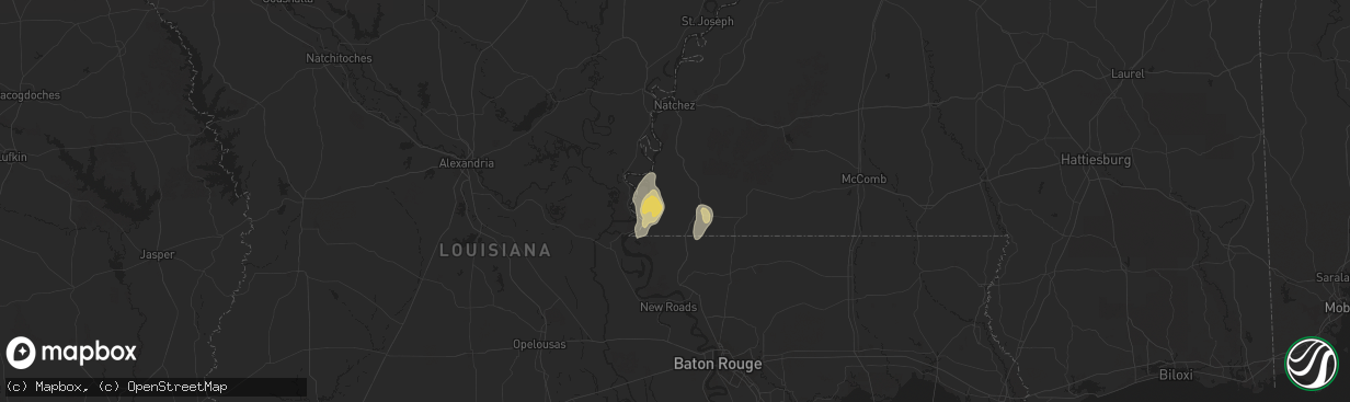 Hail map in Woodville, MS on May 26, 2025