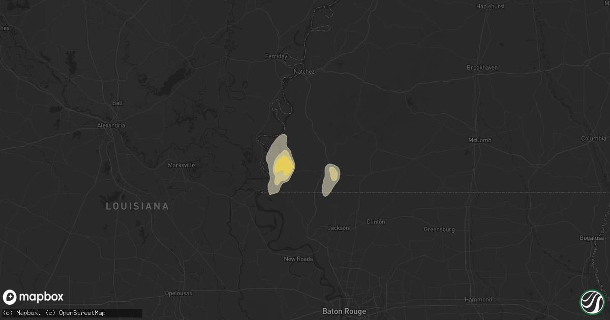 Hail map in Woodville, MS on May 26, 2025