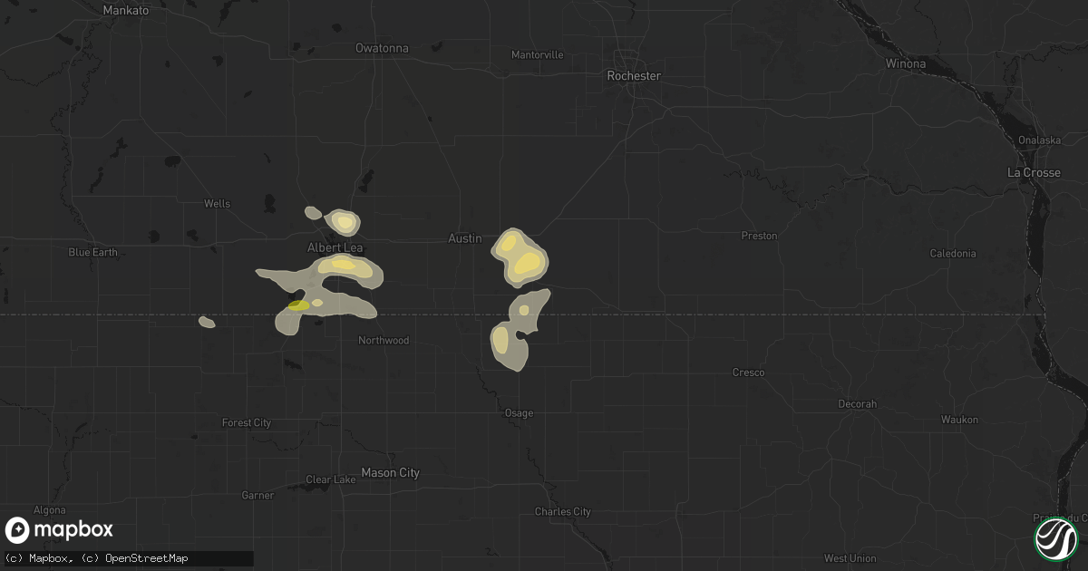 Hail map in Adams, MN on May 26, 2026