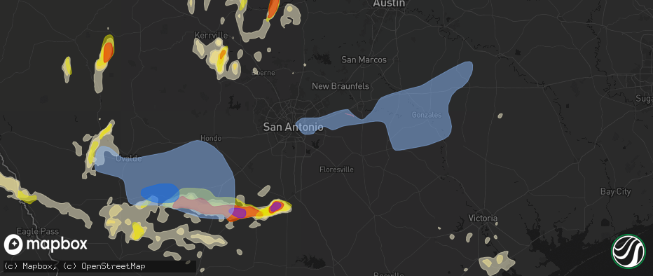 Hail map in Adkins, TX on May 26, 2026