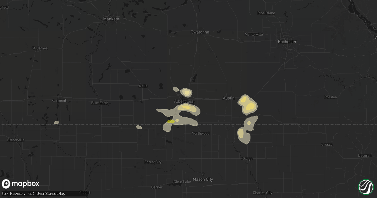 Hail map in Albert Lea, MN on May 26, 2026