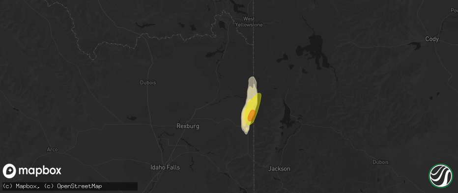 Hail map in Ashton, ID on May 26, 2026